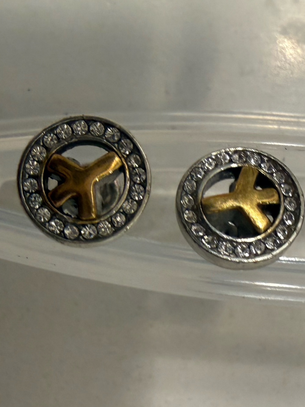Gold and Silver Crystal Circle Stud Earrings - Women's Fashion Jewelry